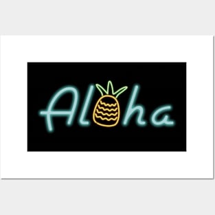 Retro Vintage Neon Sign Aloha Pineapple Posters and Art